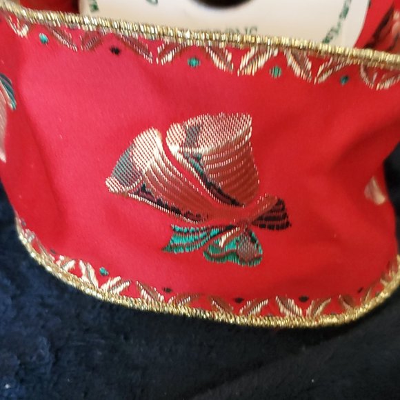 Vintage R-Tex Heavy Brocade Christmas Bells Ribbon 3" wide x 4.5 yrds-Gold Edge - Picture 5 of 6